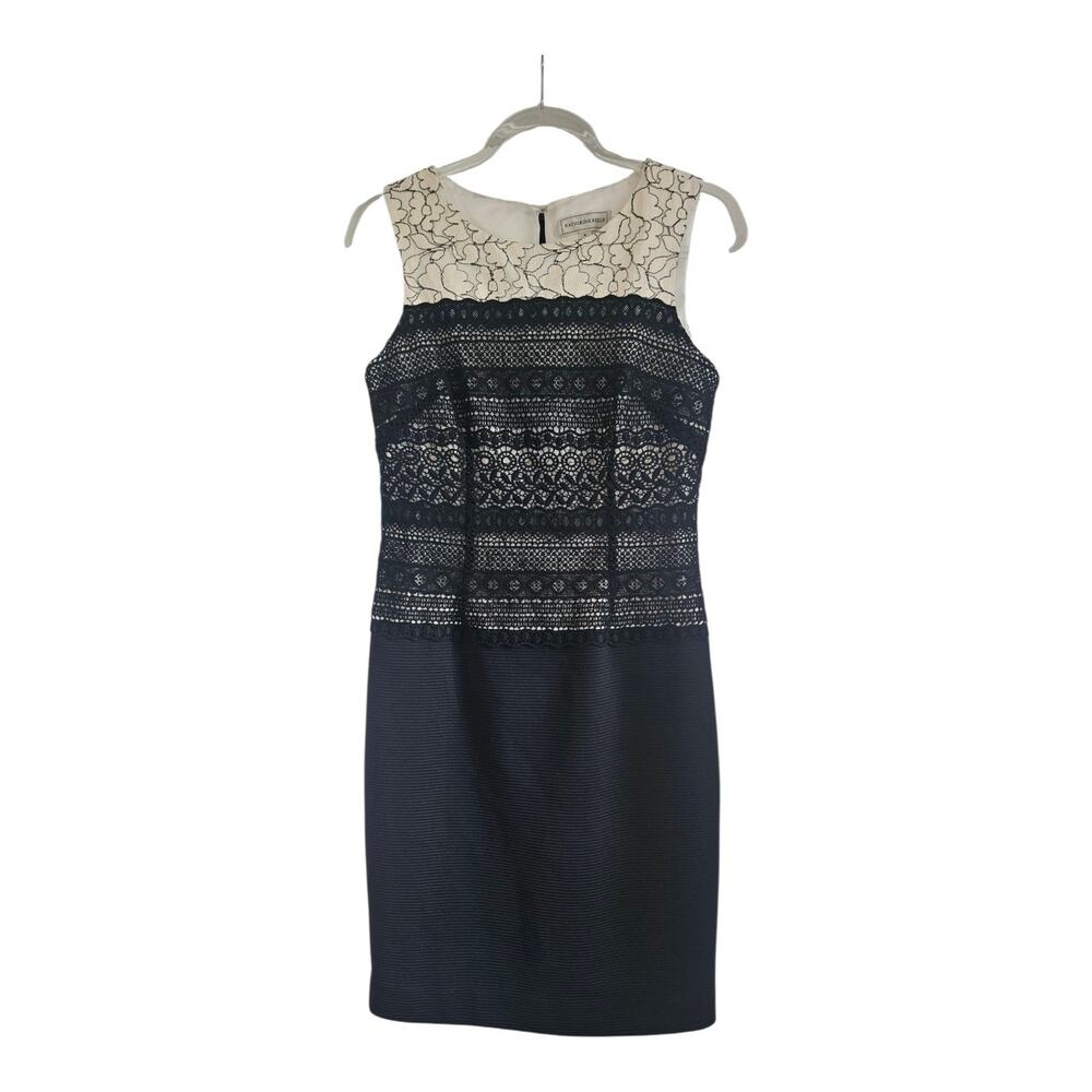 Katherine Kelly Dress Embroidered and Lace Sleeveless Sheath Black Ivory Size 4